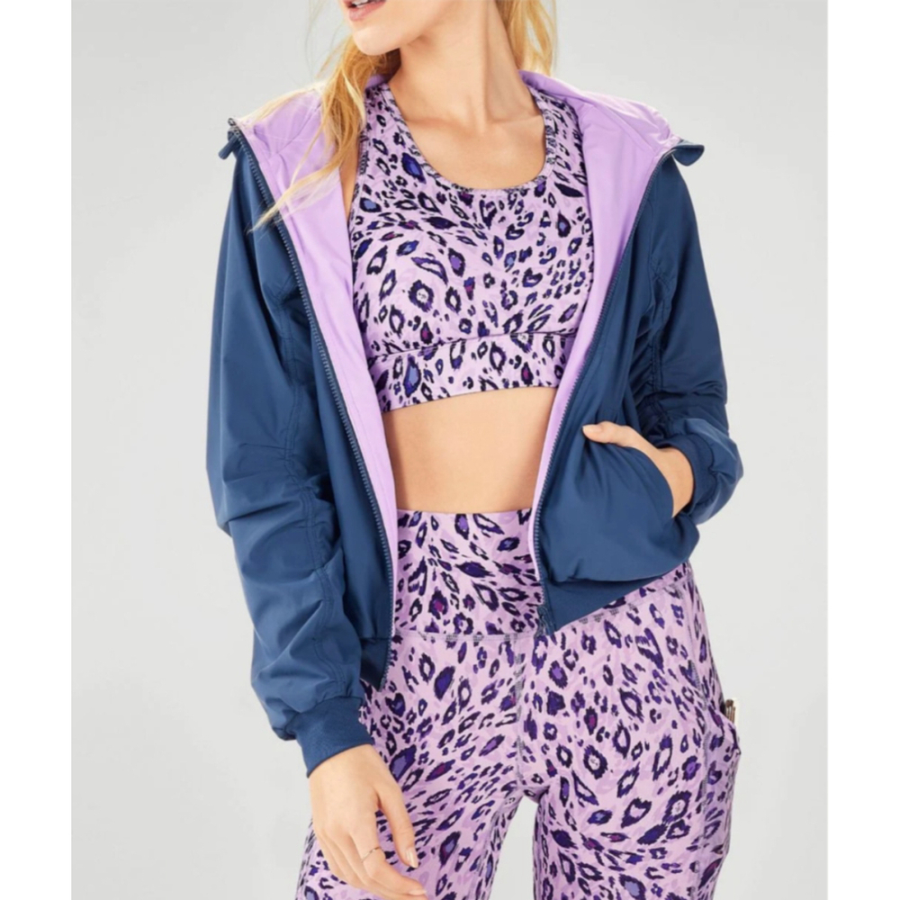 Fabletics Blue Purple Amara Reversible Hooded Full Zip Jacket Size Large